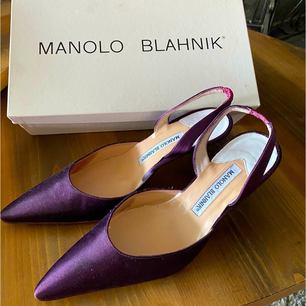 Manila Blahnik Carolyne Satin had dyed to Plum size 71/2
